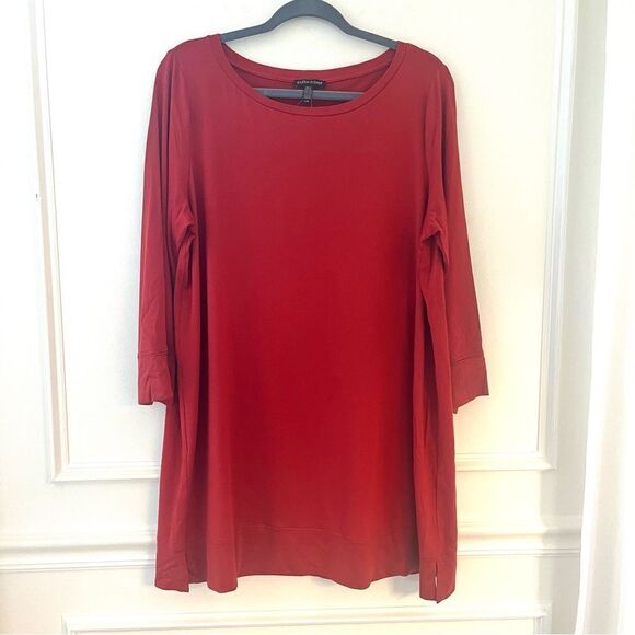 Eileen Fisher Jersey Knit 3/4 Sleeve Tunic Top, Size Large, DARK orange/Red NWT - Picture 1 of 8